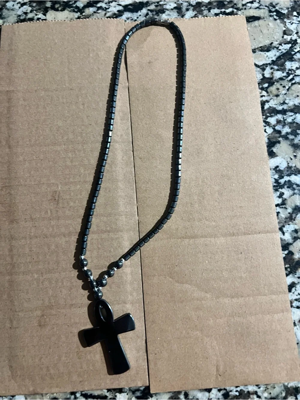 Hematite Cross Pendant Necklace - Dark Gray